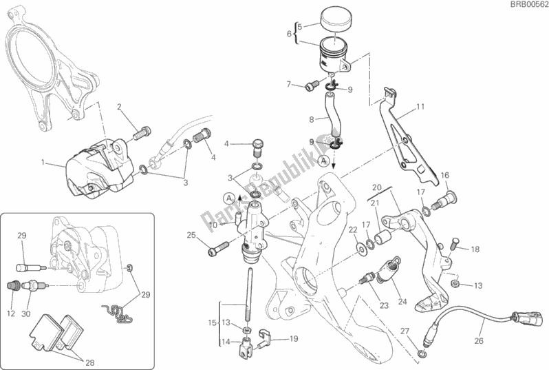 Tutte le parti per il Sistema Frenante Posteriore del Ducati Monster 1200 S 2018